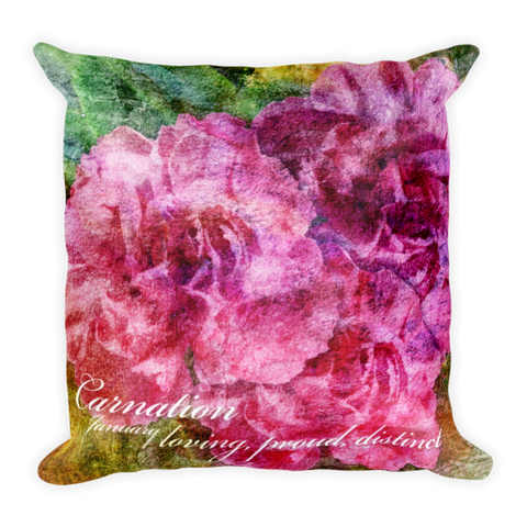 Birthday Blossom Accent Pillow - January, Carnation