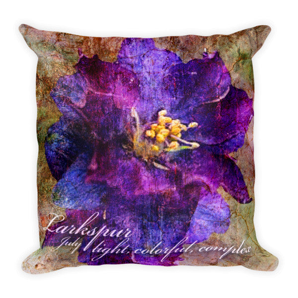 Birthday Blossom Accent Pillow - July, Larkspur