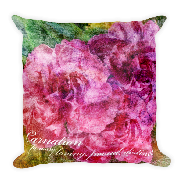 Birthday Blossom Accent Pillow - January, Carnation